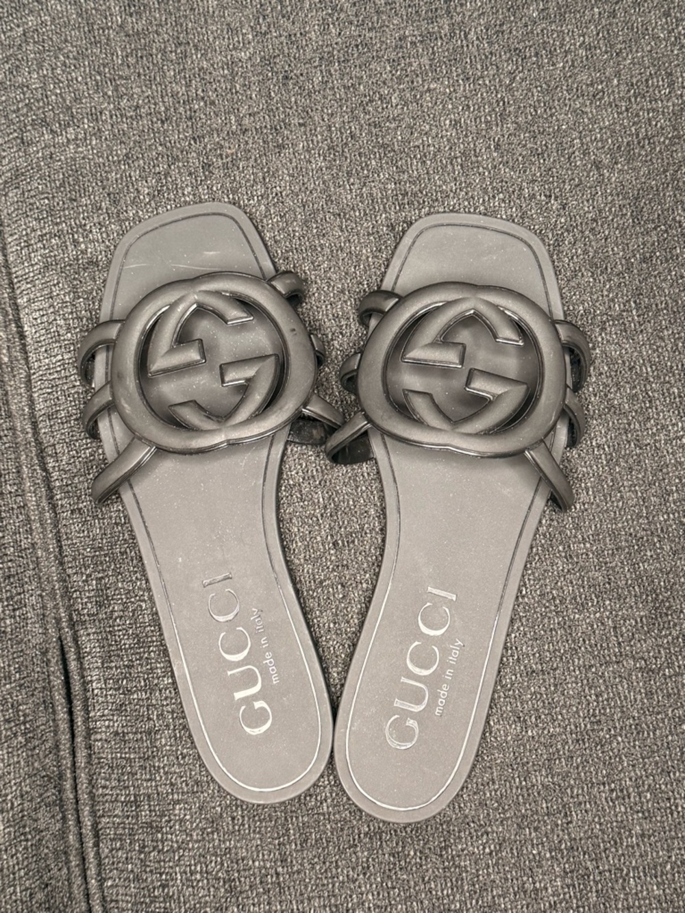 Gucci Black Rubber Interlocking G Slide Sandals